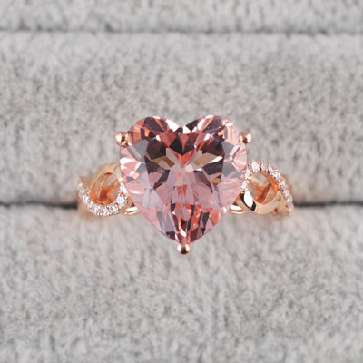 【顾客定制展示】18K玫瑰金 4.14ct天然摩根石 钻石戒指