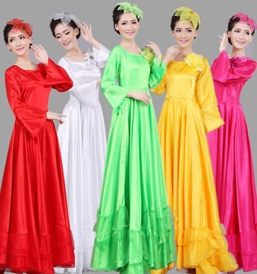 现代民族舞蹈演出服装大合唱开场舞大摆裙长裙连衣裙演出服成人女