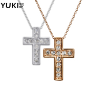 YUKI men''s Necklace Korean people the simple temperament Crystal cross pendant chain clavicle boys and girls short chain