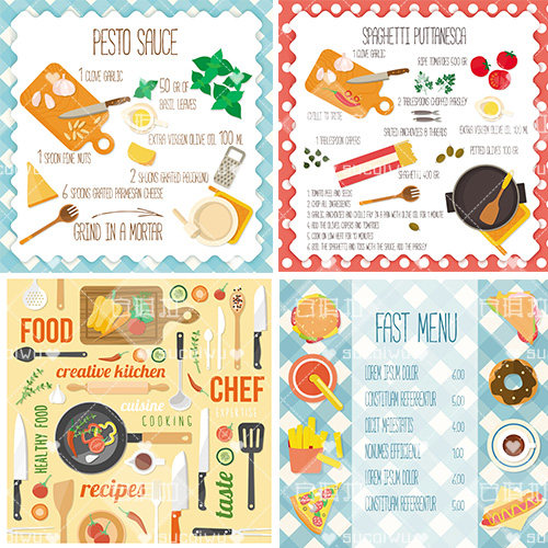 手绘创意平面菜单模板 烹饪美食海报设计矢量素材eps