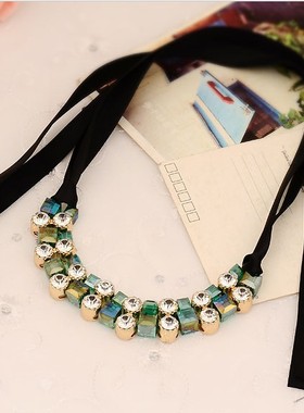 韩版时尚风假领子水晶饰品锁骨链