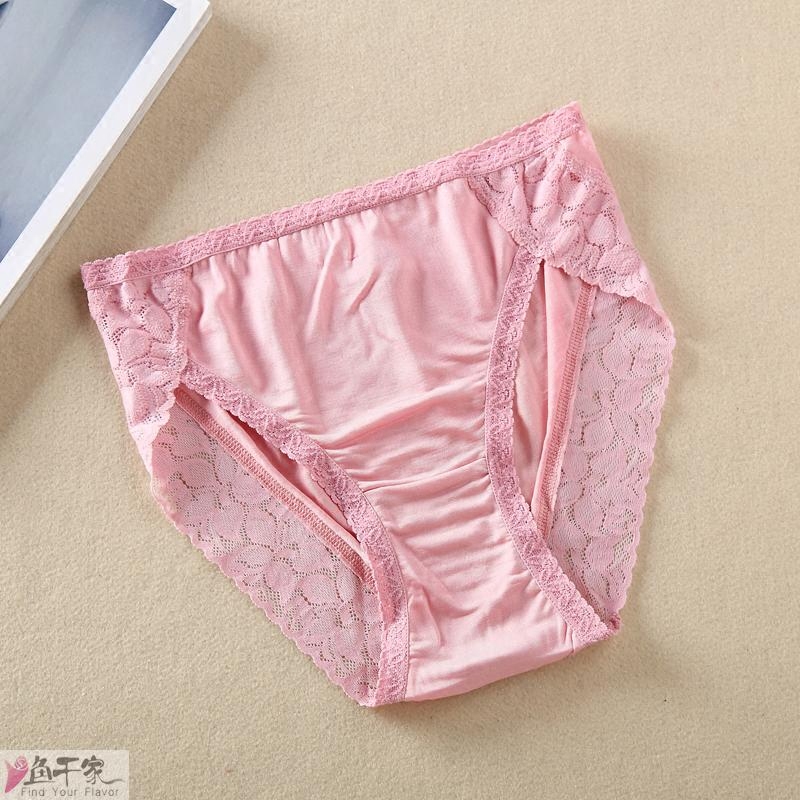 妖娆女人味 真丝针织舒适中腰性感蕾丝三角内裤4色nk23