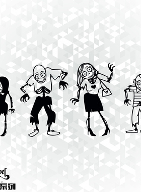 TLP镂空车贴 僵尸一家四口zombie 行李箱贴汽车后风挡玻璃贴定制