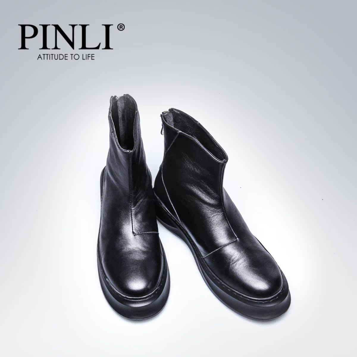 PINLI品立 新品時尚男鞋 純色牛皮個性高幫休閑皮鞋 潮X0572