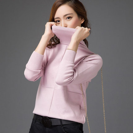 紫粉色毛衣套头高领不起球毛衣女韩版新款大码