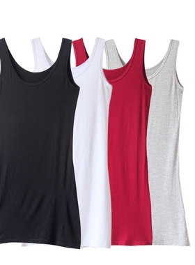 莫代尔中长款吊带背心女夏季黑色修身包臀无袖打底裙衬裙吊带裙