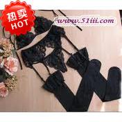 ★宝来衣恋！女士黑色吊袜带套装-袜带+高筒+内衣+内裤+平角+抹胸