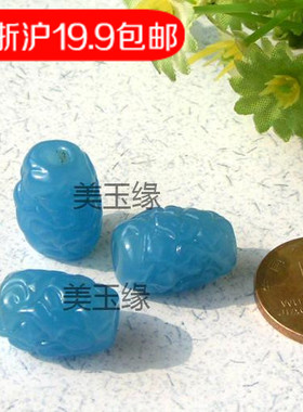 【美玉缘】DIY 散珠 古法手工老琉璃 雕花珠 桶珠16*11mm,浅蓝色