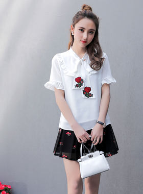 绣花衬衫女士夏季气质衬衣雪纺衫