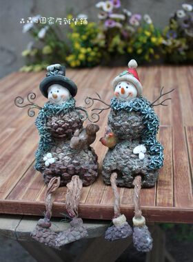 美式乡村风松果吊脚娃娃工艺品