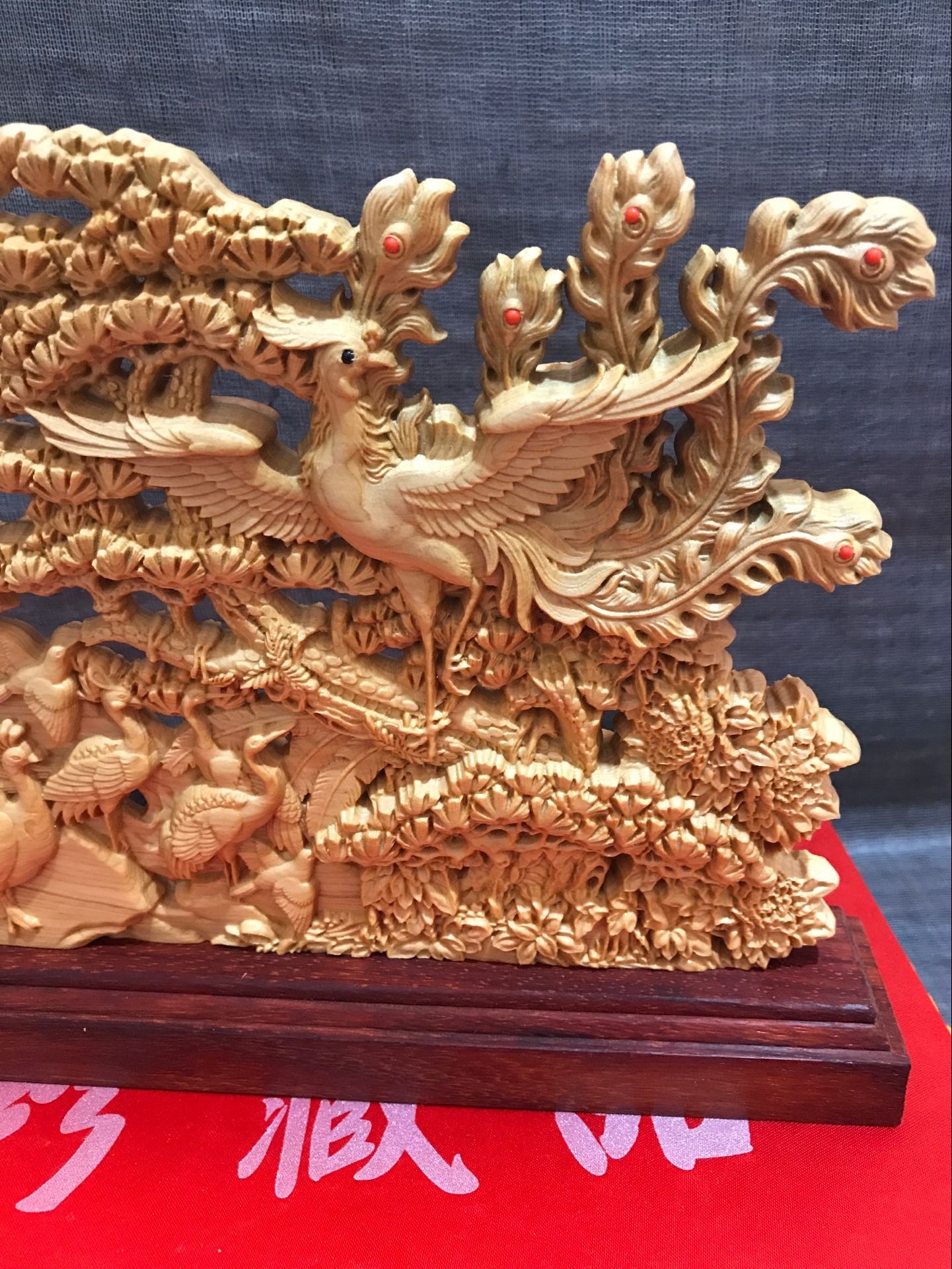 木制雕刻工艺品黄杨木雕百鸟朝凤一帆风顺客厅办公室风水招财摆件