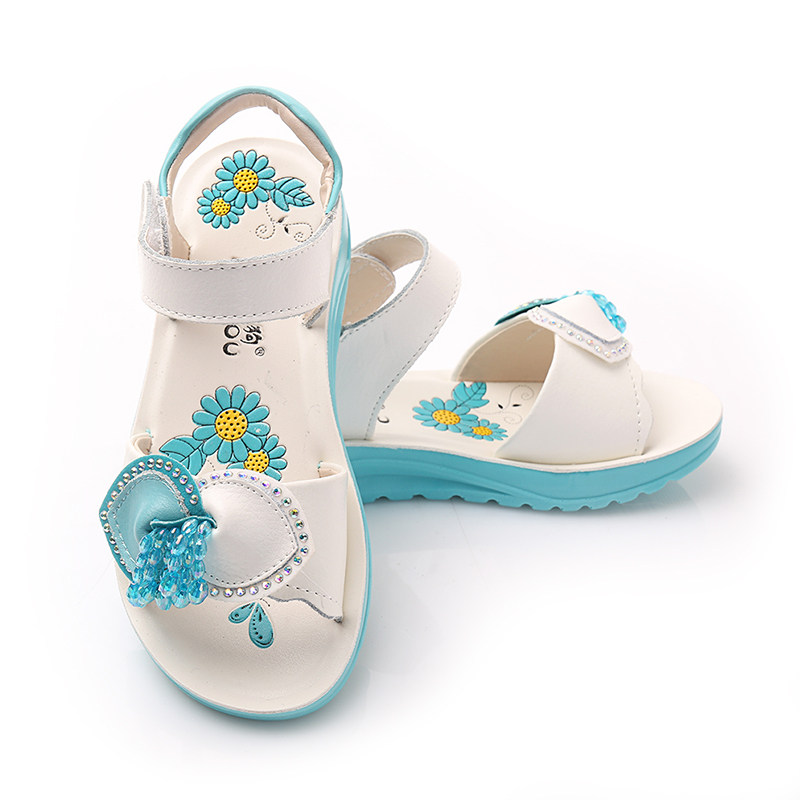 Sandales enfants en cuir orteil faux diamant pour été - semelle caoutchouc - Ref 1053412 Image 4