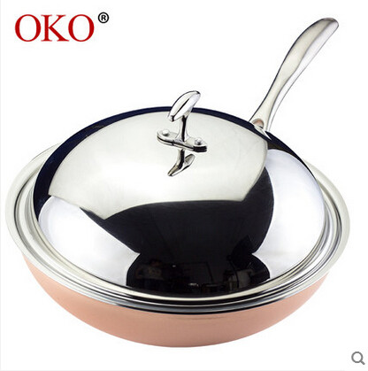 OKO铜炒锅 无涂层少油烟不粘锅 燃气灶使用HBJ1310包邮