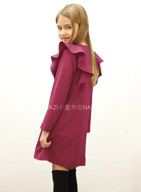 春秋冬欧美法国儿童装女童紫红色