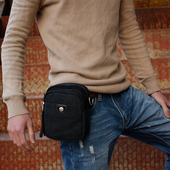 帆布男士 多功能穿皮带小腰包复古单肩斜挎包女休闲6寸手机包韩版