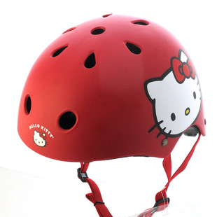 女孩三轮车单车轮滑头盔 外贸原单 亚红KITTY 特小码 11孔小码
