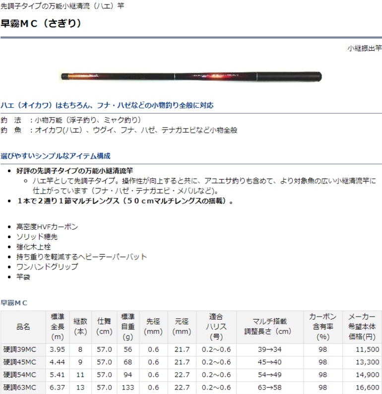 Daiwa达亿瓦早霧ＭＣ硬調（39/45/54/63）MC溪流竿 15年新款-封面