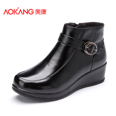 Aokang shoes fall/winter new style leather soft round head foot mother comfort warm women shoes leisure shoes