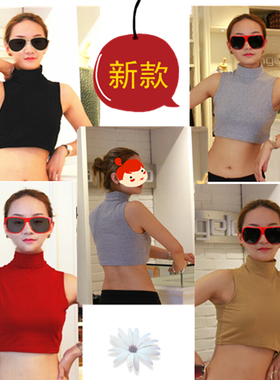欧美风修身短款无袖打底衫假领子