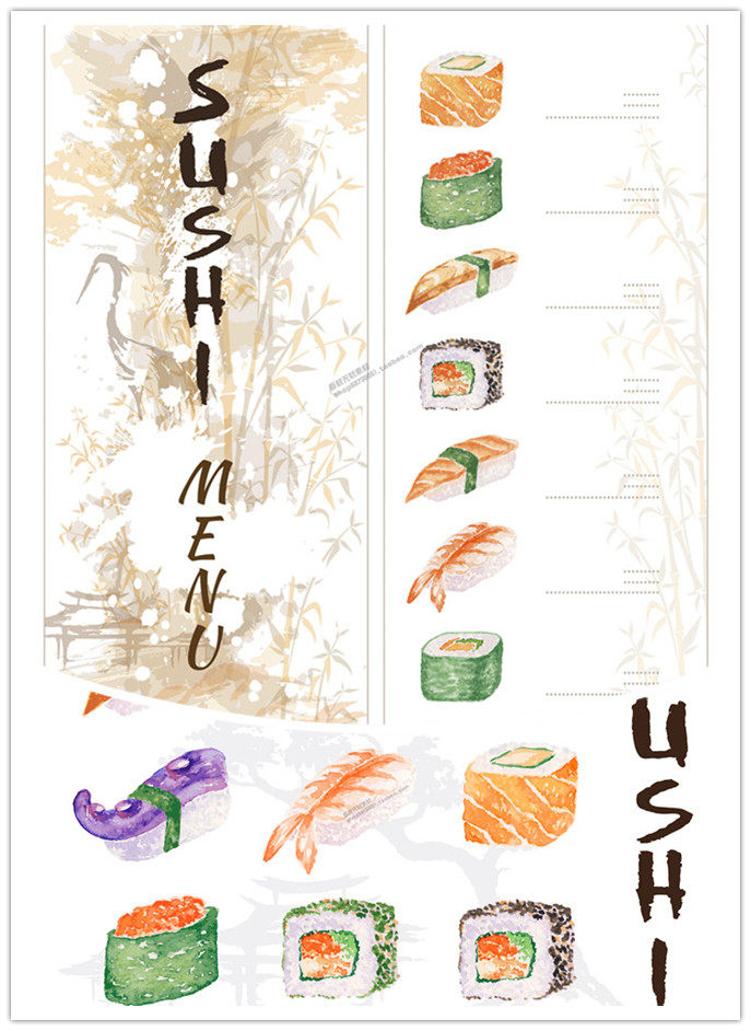 a0599矢量彩色手绘寿司菜单餐牌模板 ai设计素材
