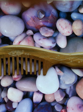 水芙蓉L20cm-16双湾手柄绿檀木梳，保健按摩，无静电防止脱发