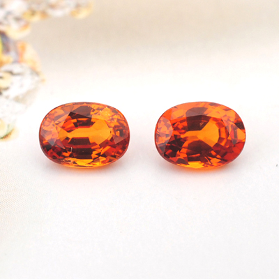 【精品裸石】一对2.76克拉 椭圆形 芬达 锰铝石榴石 耳环 耳钉