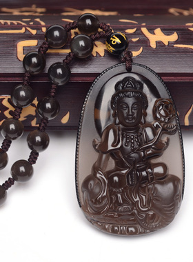 冰种黑曜石属蛇本命佛守护神吊坠