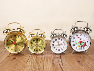 包邮老式合飞机械小闹钟鸡啄米双打铃闹表上发条马蹄声机芯金属表