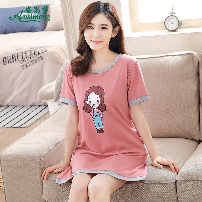 睡衣女夏睡裙纯棉夏天甜美可爱连衣裙夏季全棉薄款短袖大码家居服