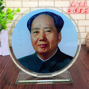 毛主席水晶摆件毛泽东头像家居双面装饰品f摆台办公桌面摆设送领