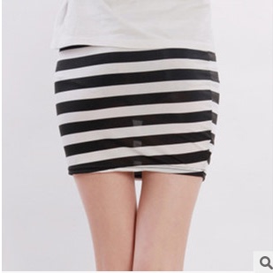 2023韩版 春夏女士牛奶丝包臀裙百搭短裙黑白条纹半身裙弹力一步裙