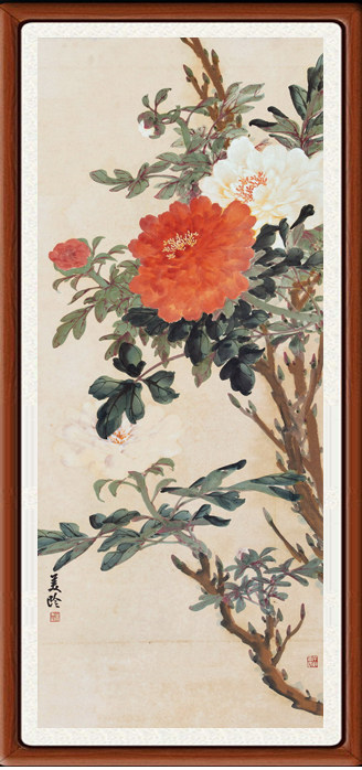 国画山水画装饰画宣纸字画客厅真迹书画作品仿宋美龄牡丹图赠装裱