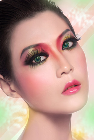 欧美时尚彩妆美女海报画鲜艳彩妆纹眉海报壁画美容装饰画S1511C