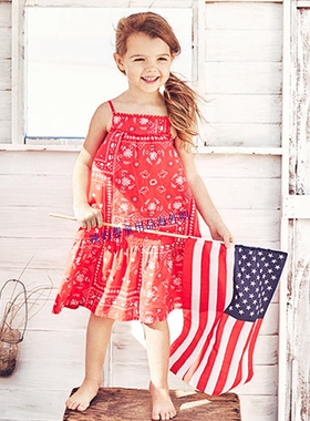 包邮现货美国采购OSHKOSH 童装女宝宝女童红色吊带裙长裙模特同款
