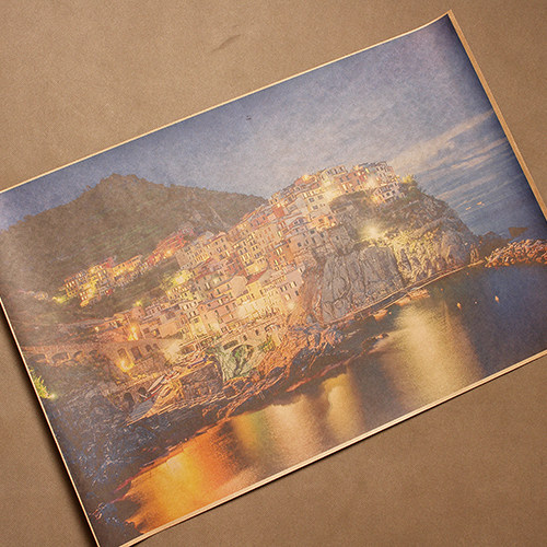 怀旧海报 意大利5渔村风景画 旅游摄影作品 牛皮纸装饰画 24寸画