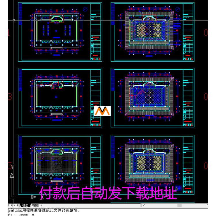 X62仿古寺庙寺院藏经阁平面图室内装修吊顶设计CAD施工图纸效果图