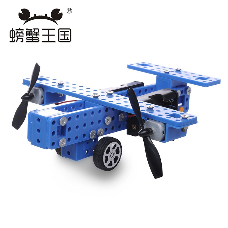 DIY拼装科技玩具 战斗飞机模型 普通轮子螺旋桨战机儿童玩具车