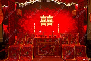 中式婚庆道具龙凤桌椅套龙凤刺绣桌围椅披中式婚礼背景帷幔桌布