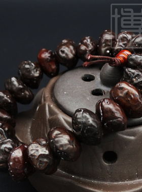 黑色鬼脸菩提子手串莲台菩提佛珠鬼脸菩提文玩手链念佛持珠男女款