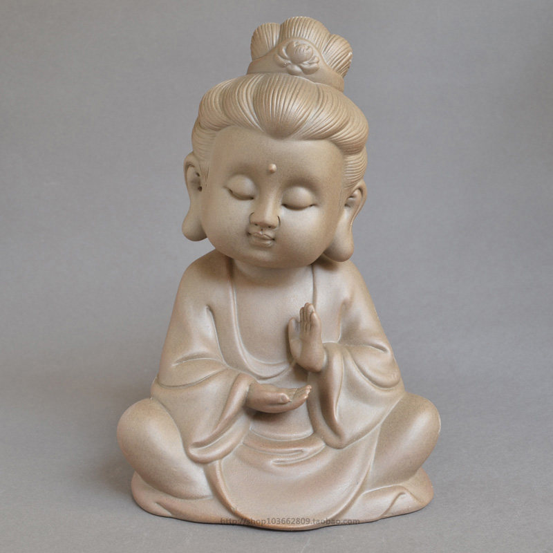 紫砂观音摆件西方三圣佛像粗陶摆件陶瓷人物雕塑陶瓷工艺术品摆件