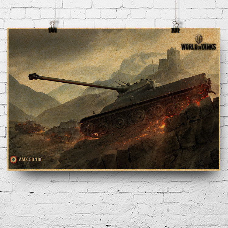 游戏海报 wot坦克世界 amx 50 100 单挑王 法系重型坦克复古海报