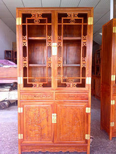 东阳木雕刺猬紫檀仿古实木红木家具书架 对书房书柜书橱子 一个