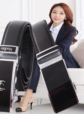 女士职业装皮带自动扣 3cm2.5CM黑色真皮商务正装休闲细裤腰带
