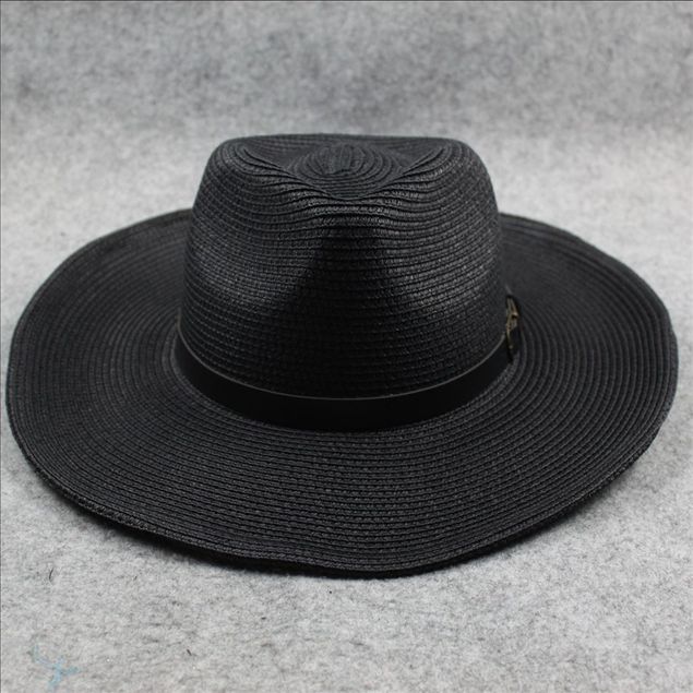 美国潮牌男士纯黑色夏天草帽 可折叠夏季休闲海边出游防晒遮阳帽