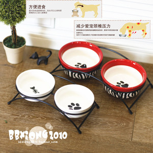 包邮狗食盆猫碗猫盆陶瓷双碗宠物饭盆水盆泰迪狗碗狗盆猫食盆