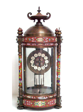 昱轩钟表 欧式纯铜 机械四明钟机械台钟红色景泰蓝园亭钟