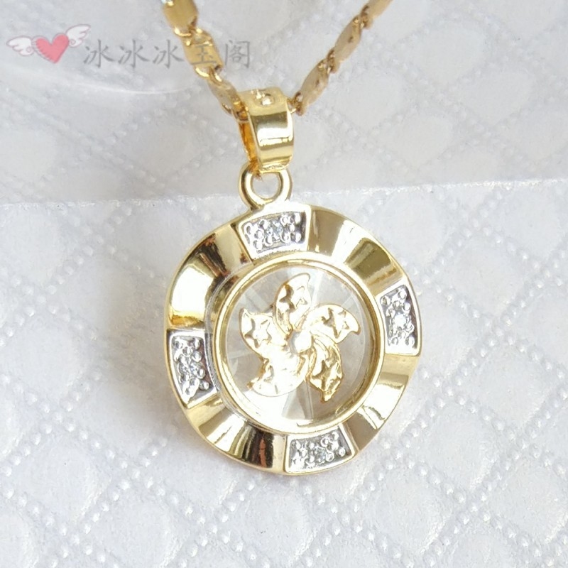 时来运转项链 镀18k黄白金彩金紫荆花香港区花转运招财 女款包邮