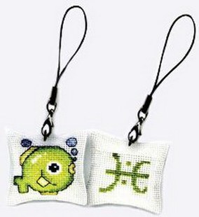 钥匙扣手机链双面绣十字绣星座挂件双鱼座卡通