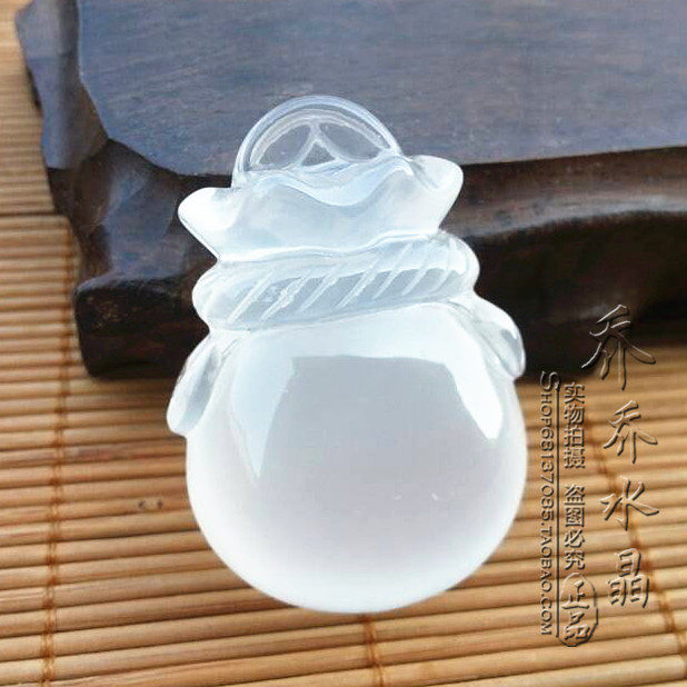 天然冰种乳白晶挂坠冰晶钱袋车挂 吊坠福袋 毛衣链项坠