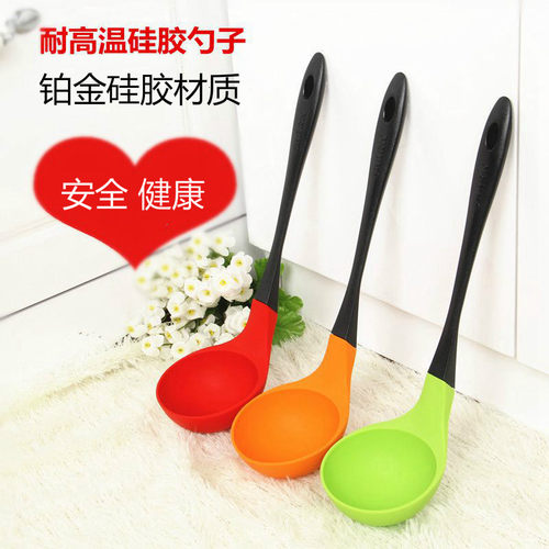 韩国进口长柄大口径铂金硅胶勺食品级耐高温厨具火锅盛粥不粘锅勺